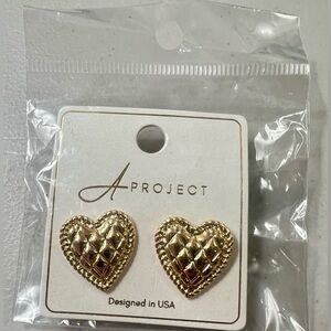 NWT Gold tone Heart Metal Post Earrings by A Project